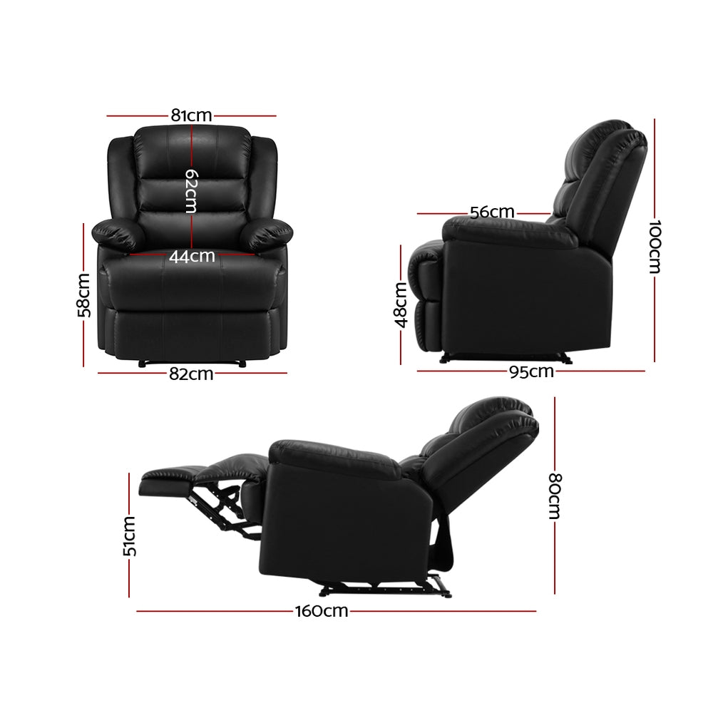 Arm Chairs & Recliners: Artiss Recliner Chair Leather Black Cissy
