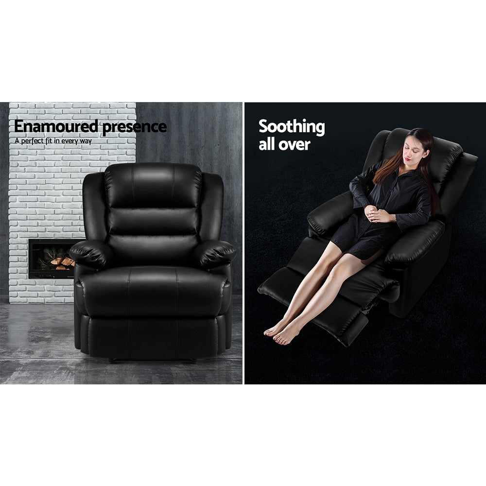 Arm Chairs & Recliners: Artiss Recliner Chair Leather Black Cissy