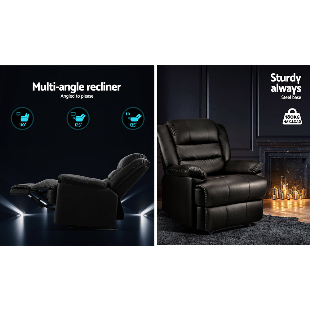 Arm Chairs & Recliners: Artiss Recliner Chair Leather Black Cissy
