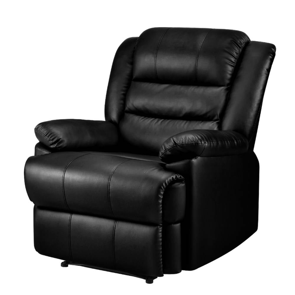 Arm Chairs & Recliners: Artiss Recliner Chair Leather Black Cissy