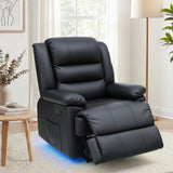 Arm Chairs & Recliners: Artiss Manual Recliner Chair Leather Reclining Sofa with 16color Led Black