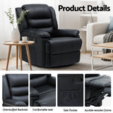 Arm Chairs & Recliners: Artiss Manual Recliner Chair Leather Reclining Sofa with 16color Led Black