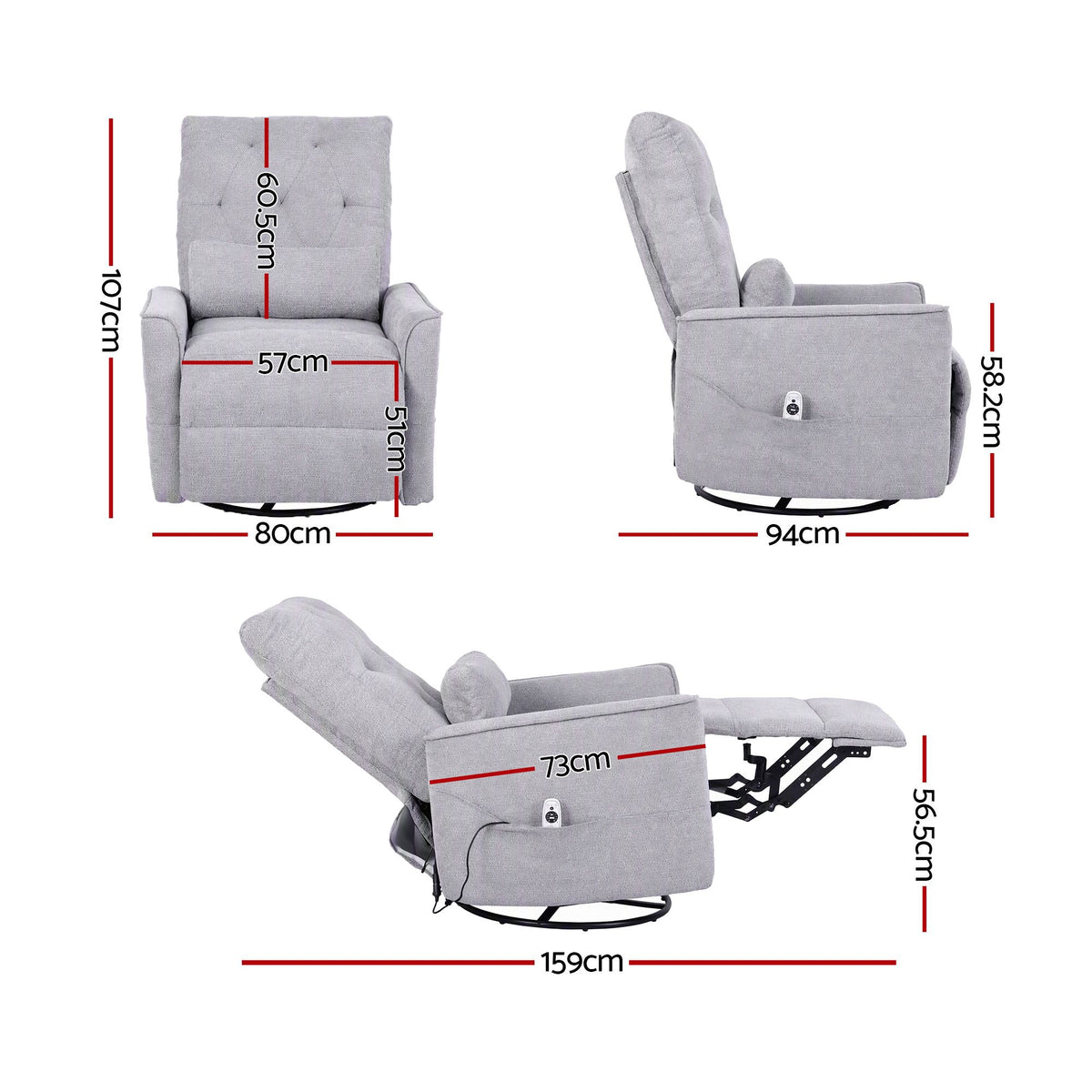 Artiss Electric Massage Recliner Chair with 270° Swivel & Heat, Grey