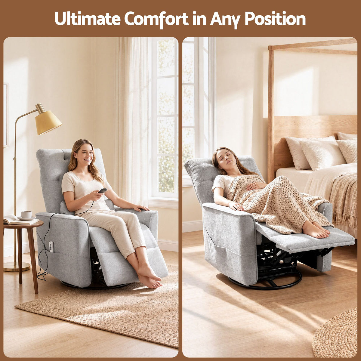 Artiss Electric Massage Recliner Chair with 270° Swivel & Heat, Grey