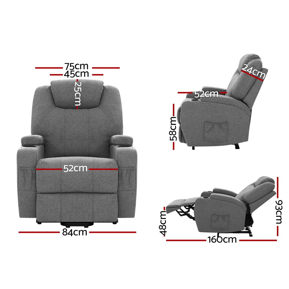 Massage Chairs: Artiss Recliner Chair Lift Assist Heated Massage Chair Velvet Milio