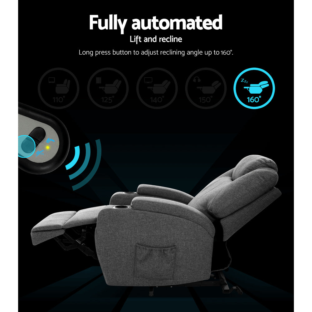 Massage Chairs: Artiss Recliner Chair Lift Assist Heated Massage Chair Velvet Milio