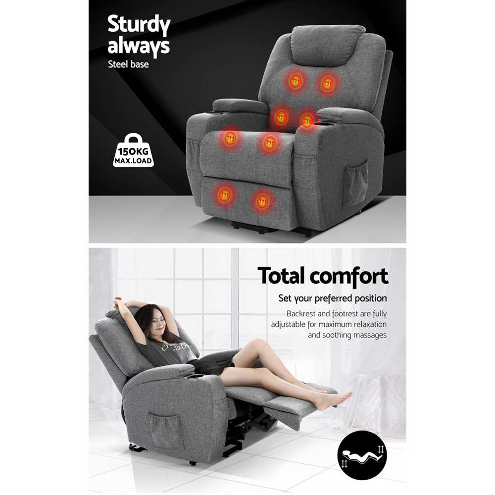 Massage Chairs: Artiss Recliner Chair Lift Assist Heated Massage Chair Velvet Milio