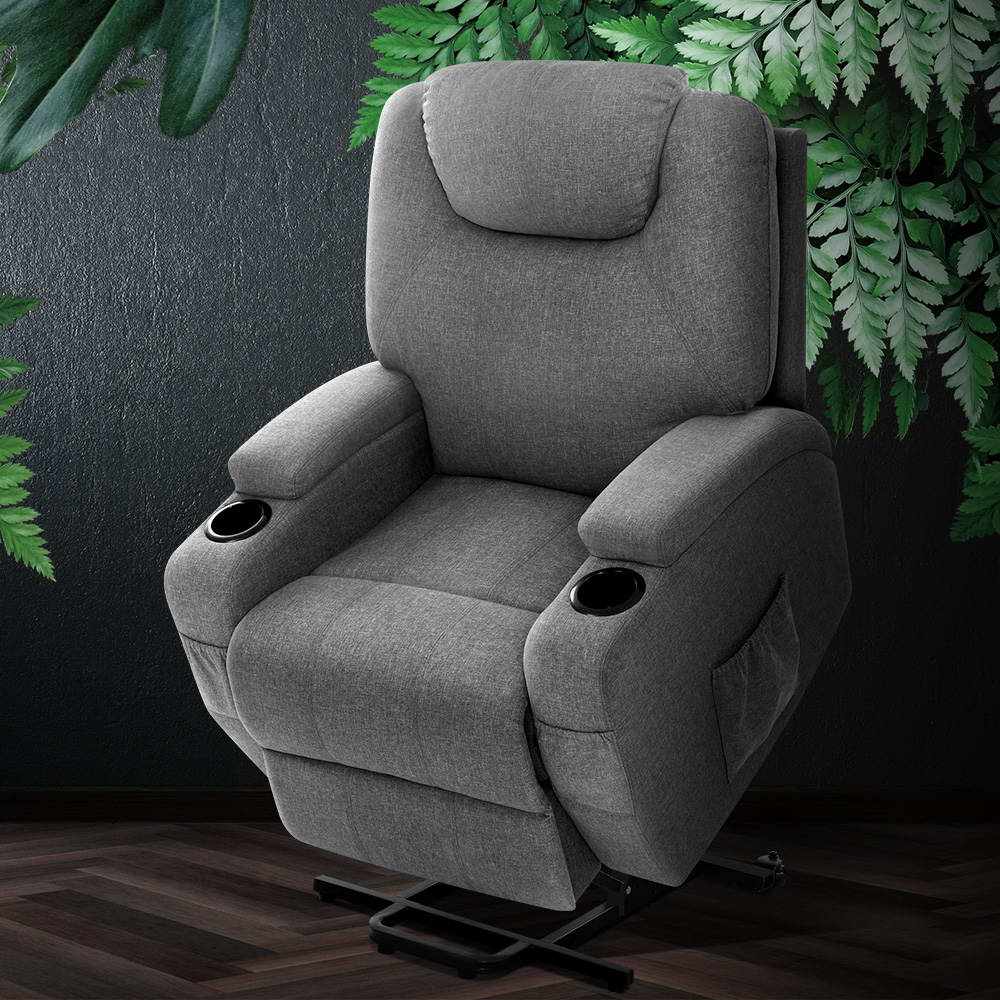 Massage Chairs: Artiss Recliner Chair Lift Assist Heated Massage Chair Velvet Milio