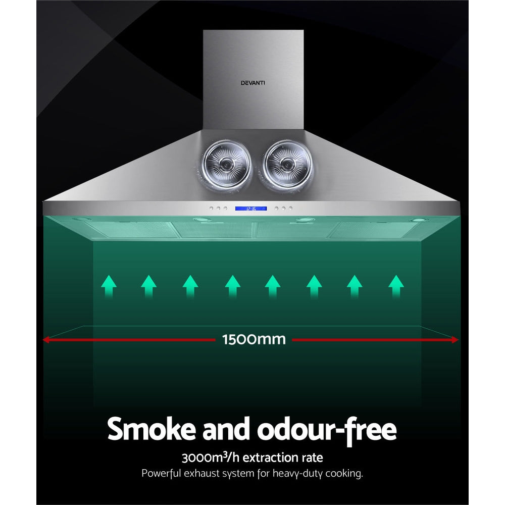 Cooking Ranges: Devanti 1500mm Range Hood 150cm BBQ Commercial Rangehood