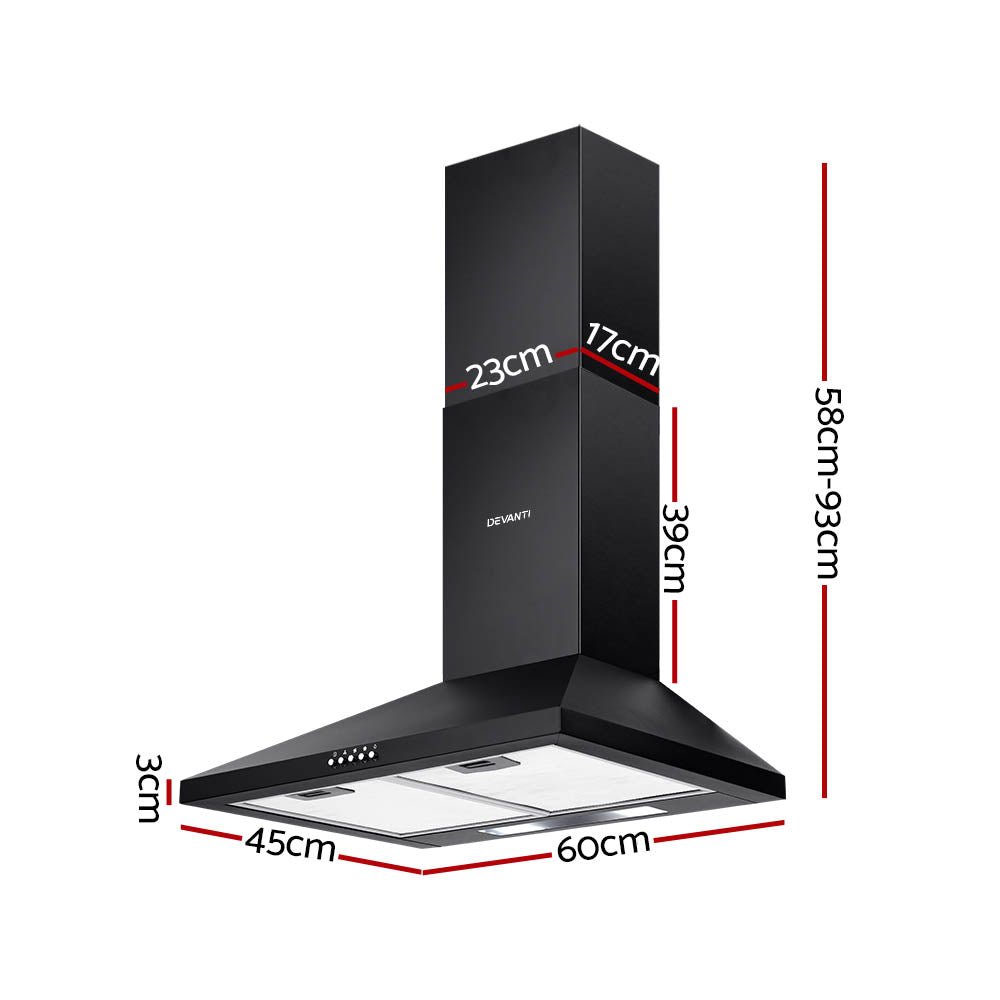 Cooking Ranges: Devanti 600mm Range Hood 60cm Rangehood Black