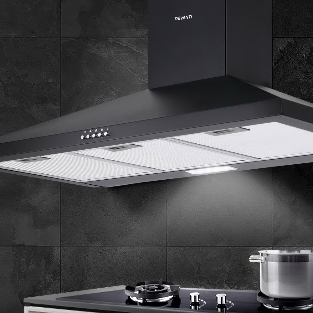 Cooking Ranges: Devanti 900mm Range Hood 90cm Rangehood Black
