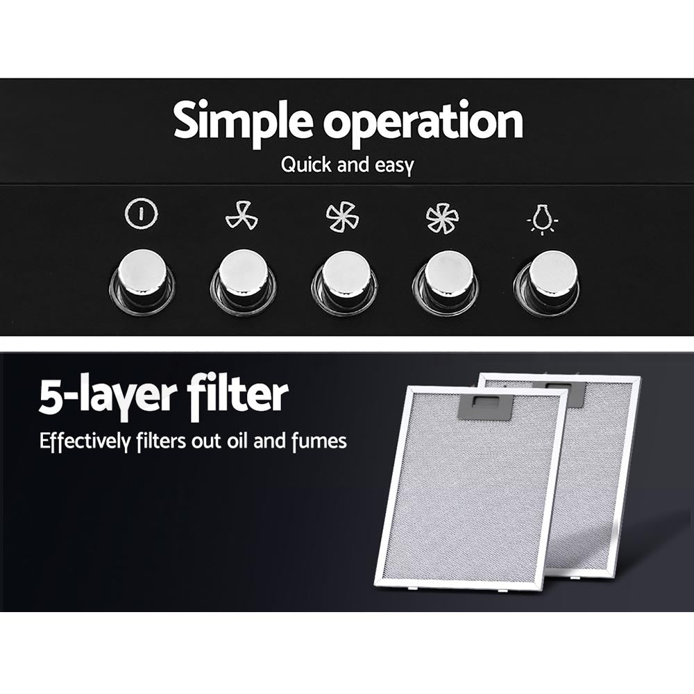 Cooking Ranges: Devanti 900mm Range Hood 90cm Rangehood Black