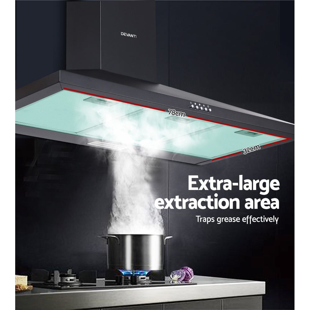 Cooking Ranges: Devanti 900mm Range Hood 90cm Rangehood Black