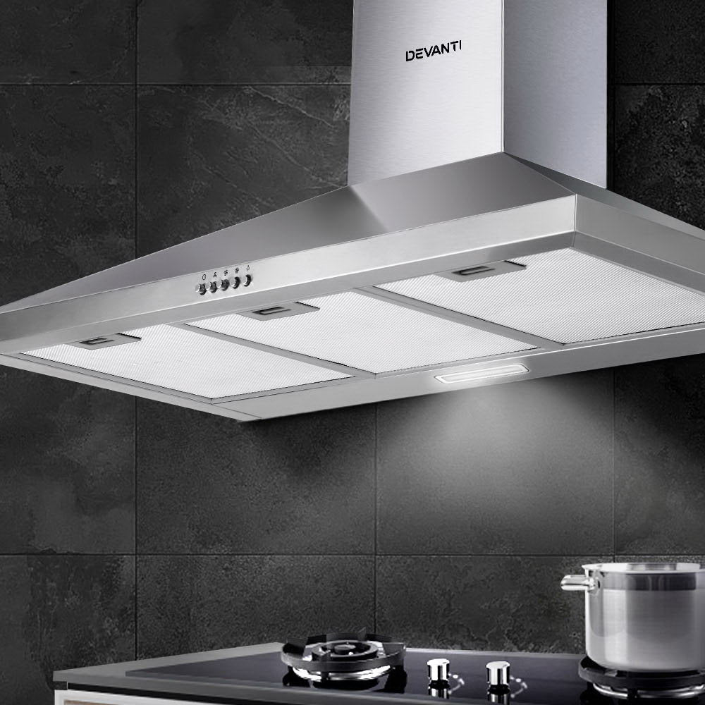 Cooking Ranges: Devanti 900mm Range Hood 90cm Rangehood Stainless Steel