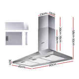 Devanti 900mm Range Hood 90cm Rangehood Stainless Steel
