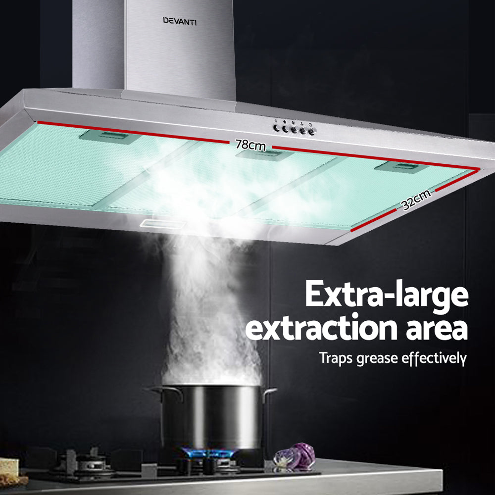 Cooking Ranges: Devanti 900mm Range Hood 90cm Rangehood Stainless Steel