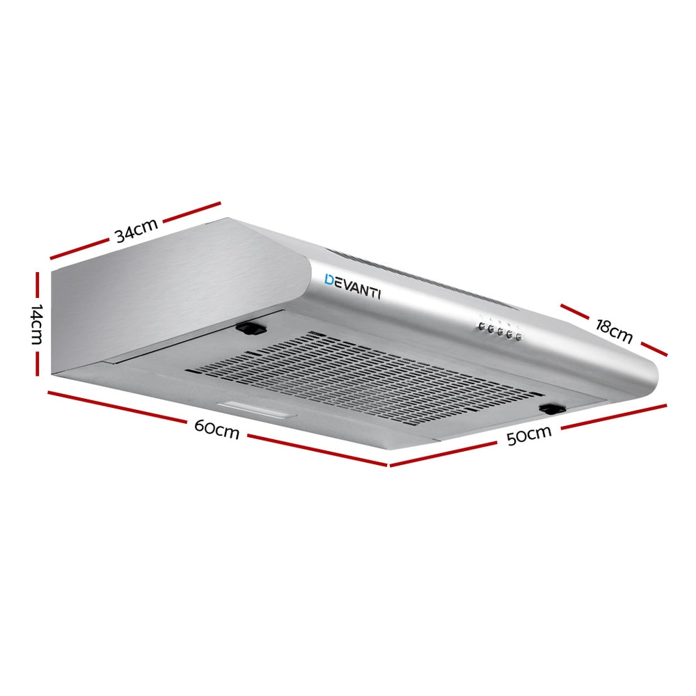 Cooking Ranges: Devanti 600mm Range Hood 60cm Rangehood Stainless Steel