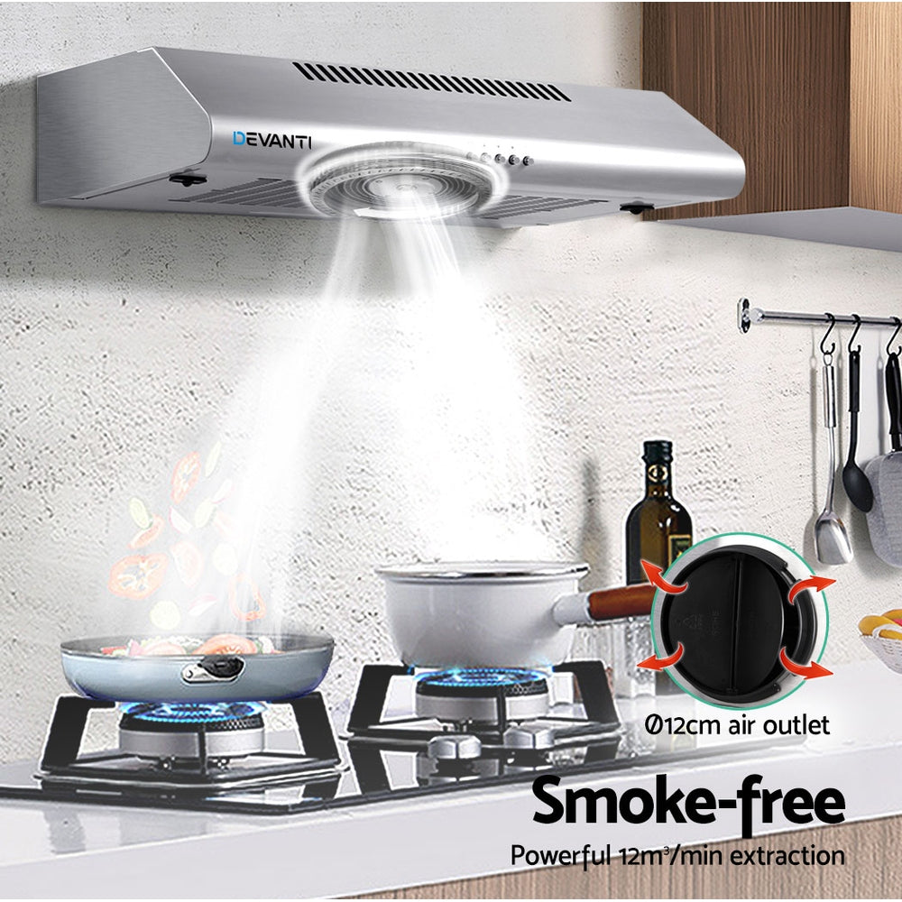 Cooking Ranges: Devanti 600mm Range Hood 60cm Rangehood Stainless Steel