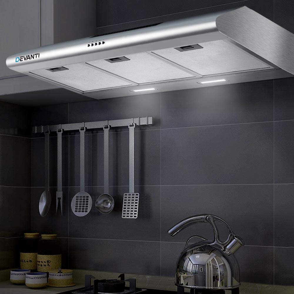 Cooking Ranges: Devanti 900mm Range Hood 90cm Rangehood Stainless Steel