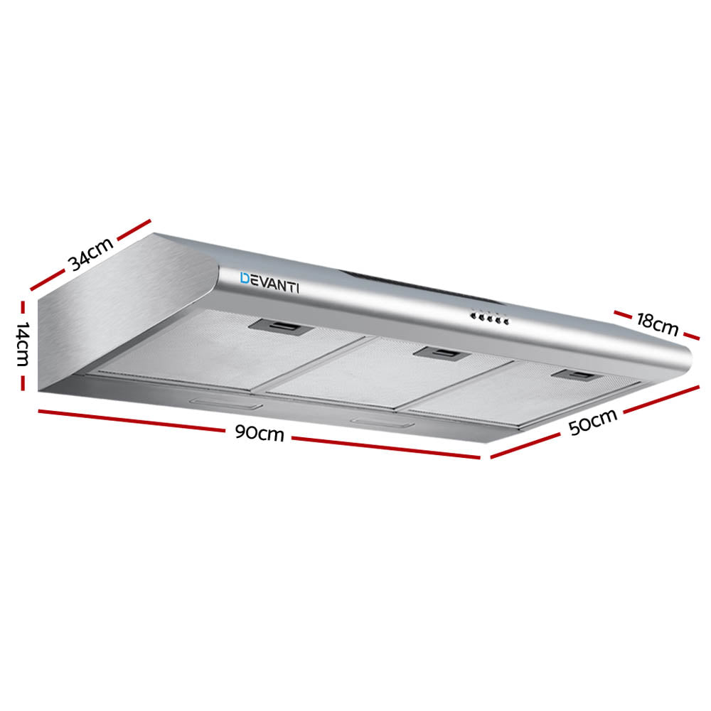 Cooking Ranges: Devanti 900mm Range Hood 90cm Rangehood Stainless Steel