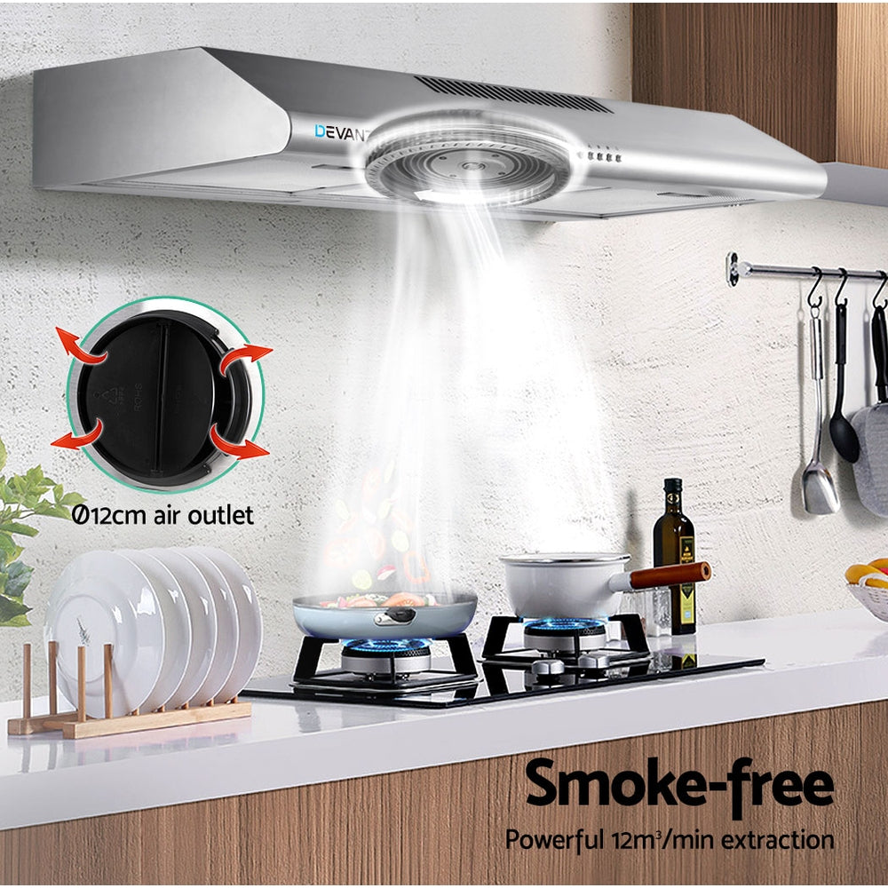 Cooking Ranges: Devanti 900mm Range Hood 90cm Rangehood Stainless Steel