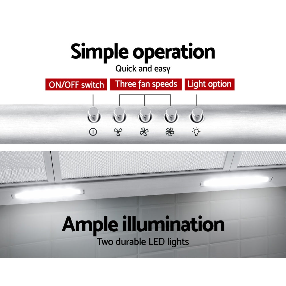 Cooking Ranges: Devanti 900mm Range Hood 90cm Rangehood Stainless Steel