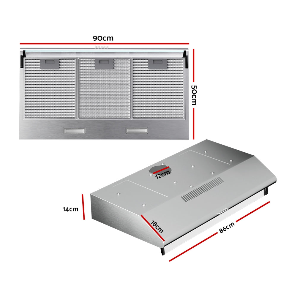 Cooking Ranges: Devanti 900mm Range Hood 90cm Rangehood Stainless Steel