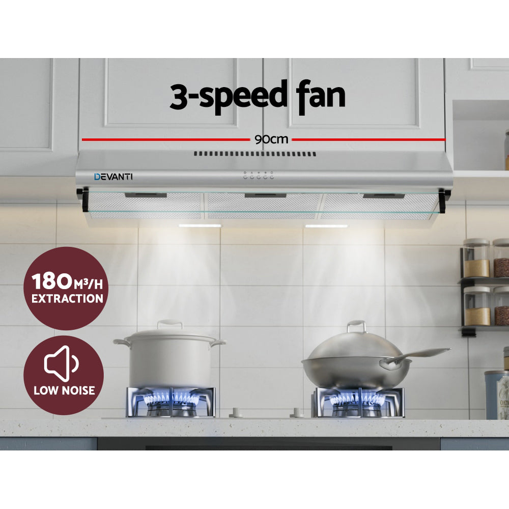 Cooking Ranges: Devanti 900mm Range Hood 90cm Rangehood Stainless Steel
