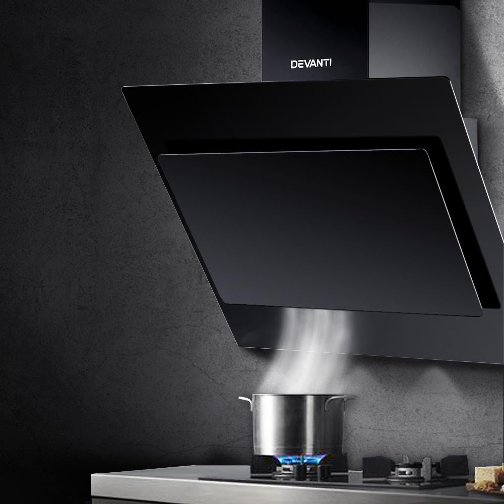 Cooking Ranges: Devanti 900mm Range Hood 90cm Rangehood Glass Black