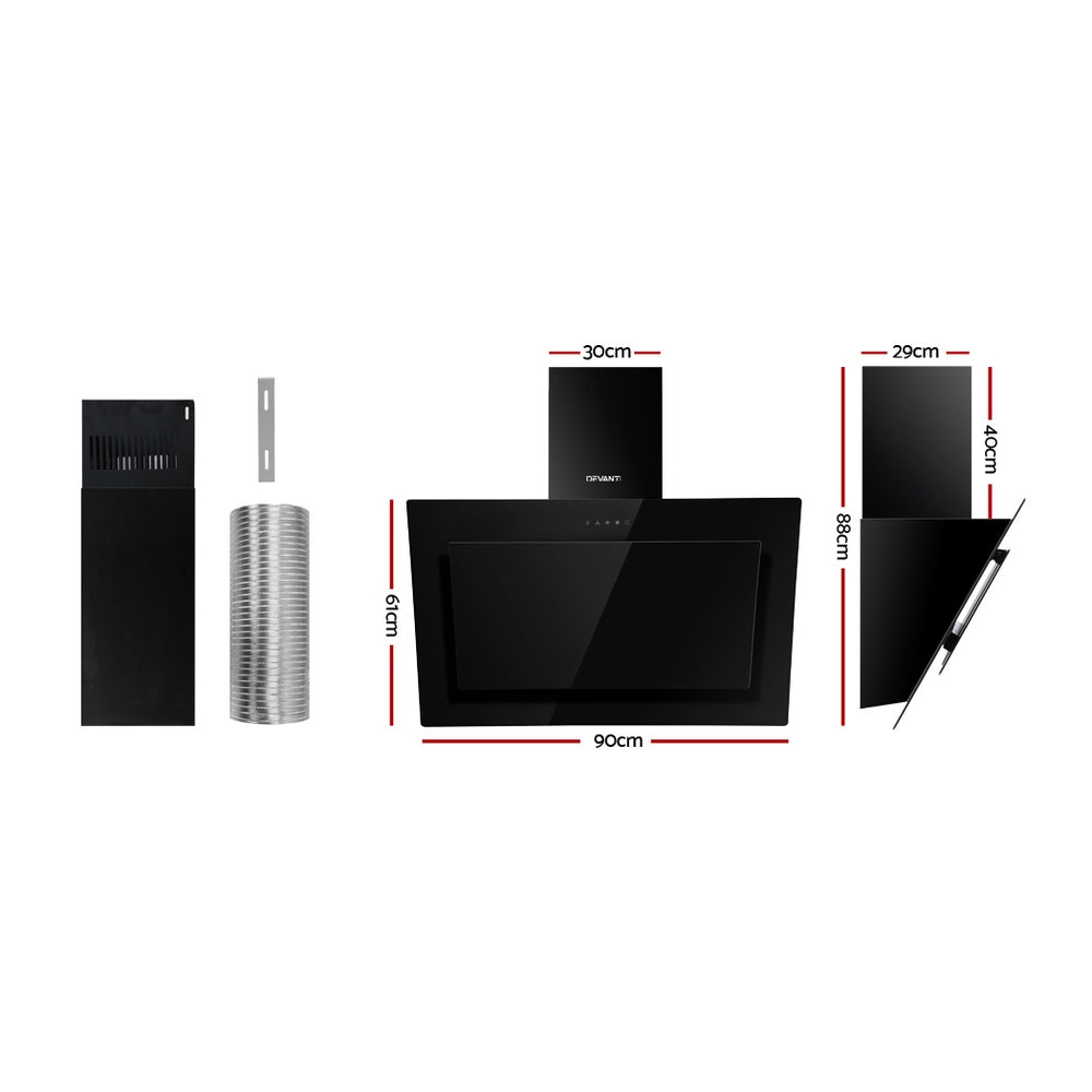 Cooking Ranges: Devanti 900mm Range Hood 90cm Rangehood Glass Black
