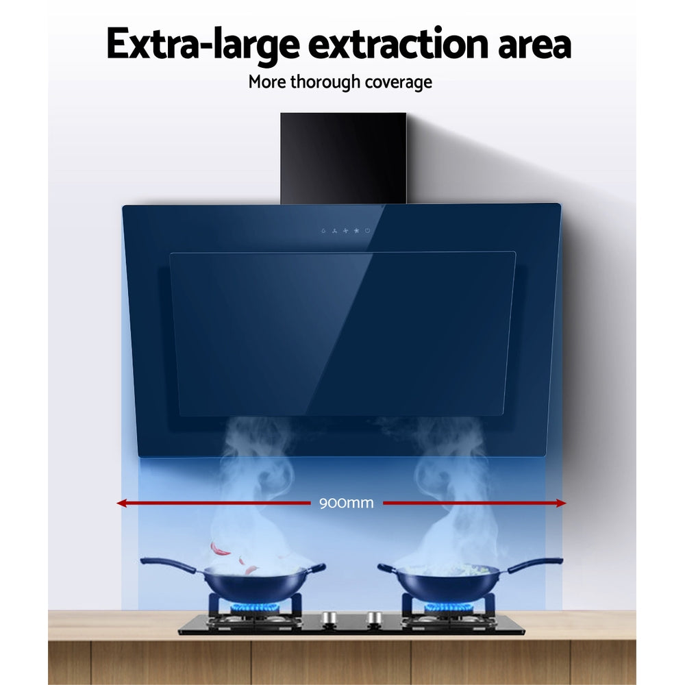 Cooking Ranges: Devanti 900mm Range Hood 90cm Rangehood Glass Black