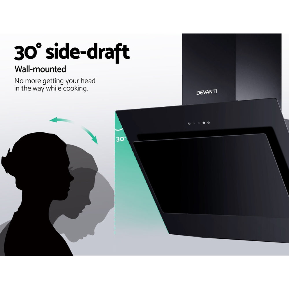 Cooking Ranges: Devanti 900mm Range Hood 90cm Rangehood Glass Black