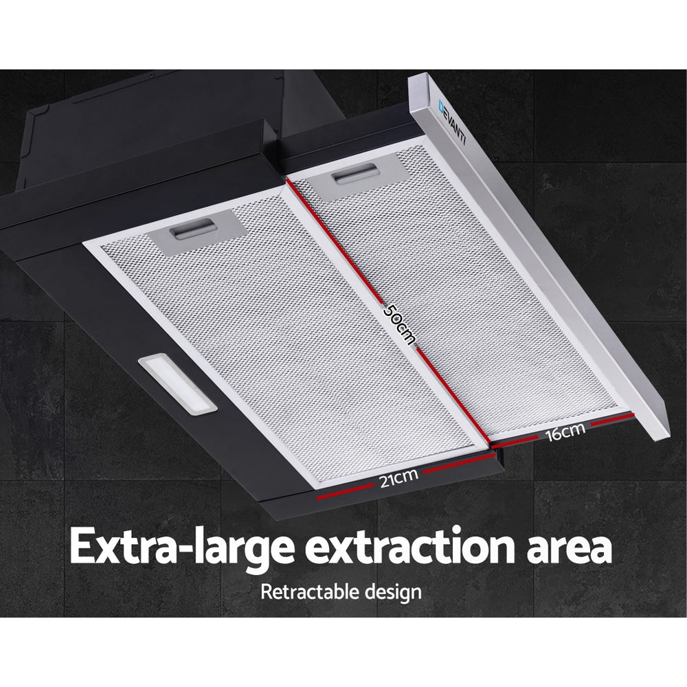 Cooking Ranges: Devanti 600mm Range Hood 60cm Slide out Rangehood Stainless Steel