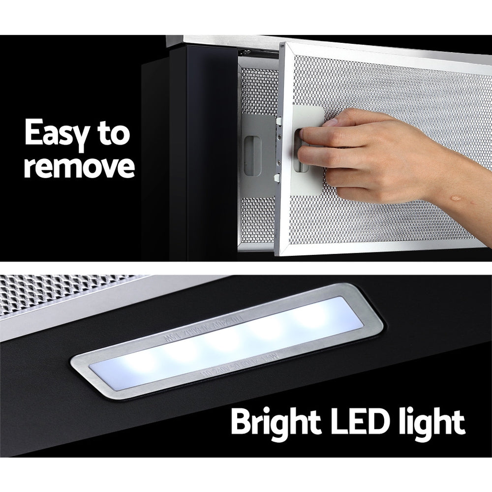 Cooking Ranges: Devanti 600mm Range Hood 60cm Slide out Rangehood Stainless Steel