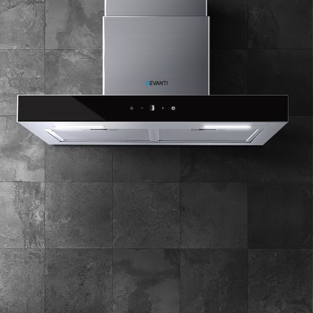 Cooking Ranges: Devanti 600mm Range Hood 60cm Rangehood Glass Stainless Steel
