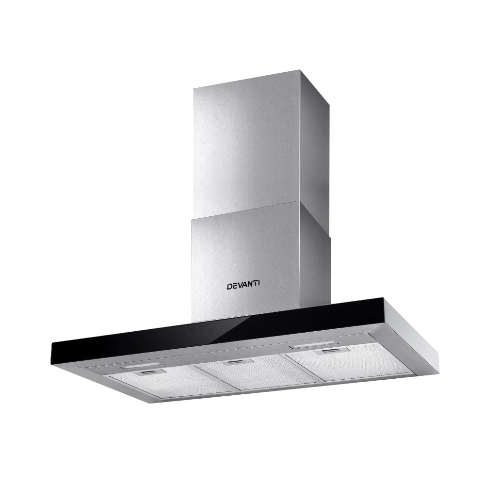 Cooking Ranges: Devanti 900mm Range Hood 90cm Rangehood Glass Stainless Steel