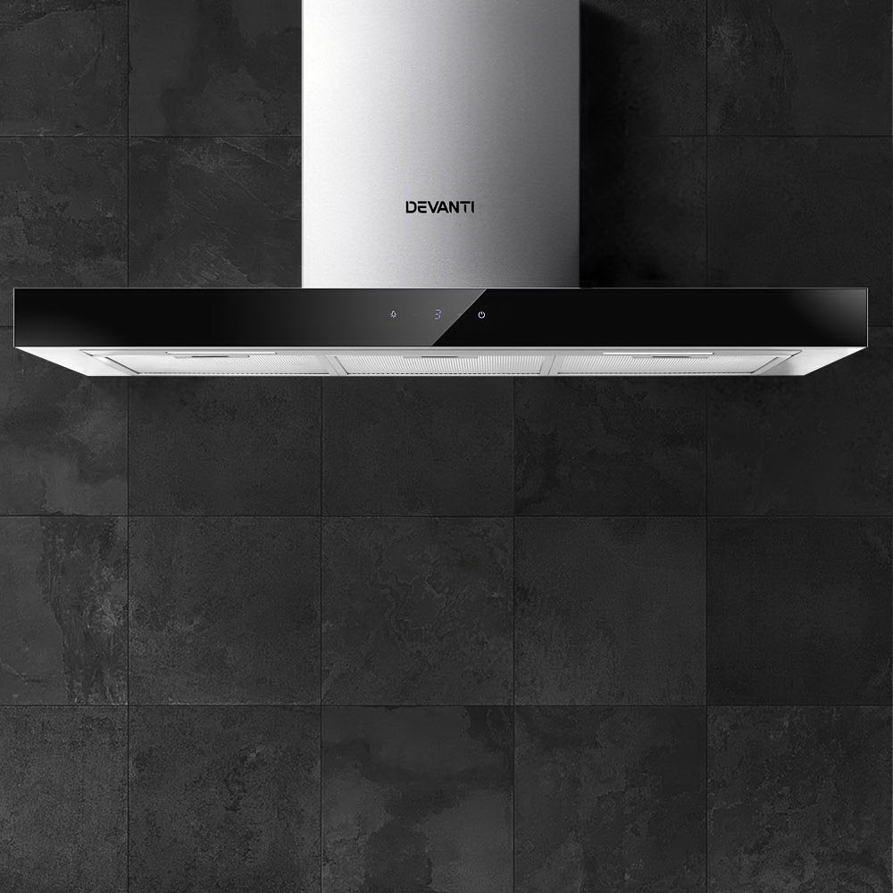 Cooking Ranges: Devanti 900mm Range Hood 90cm Rangehood Glass Stainless Steel