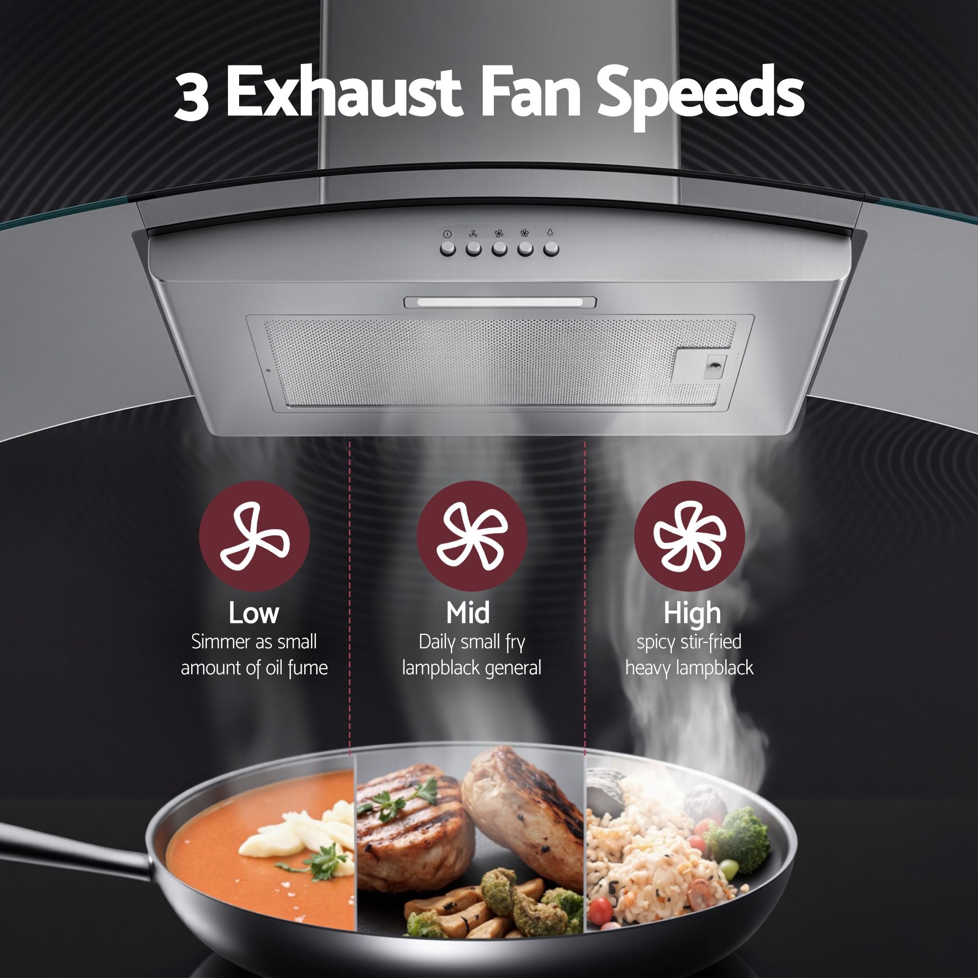Devanti 90cm Range Hood Curved Glass Canopy Rangehood Kitchen Exhaust Fan