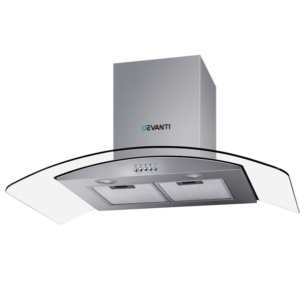 Cooking Ranges: Devanti 900mm Range Hood 90cm Rangehood Glass Canopy