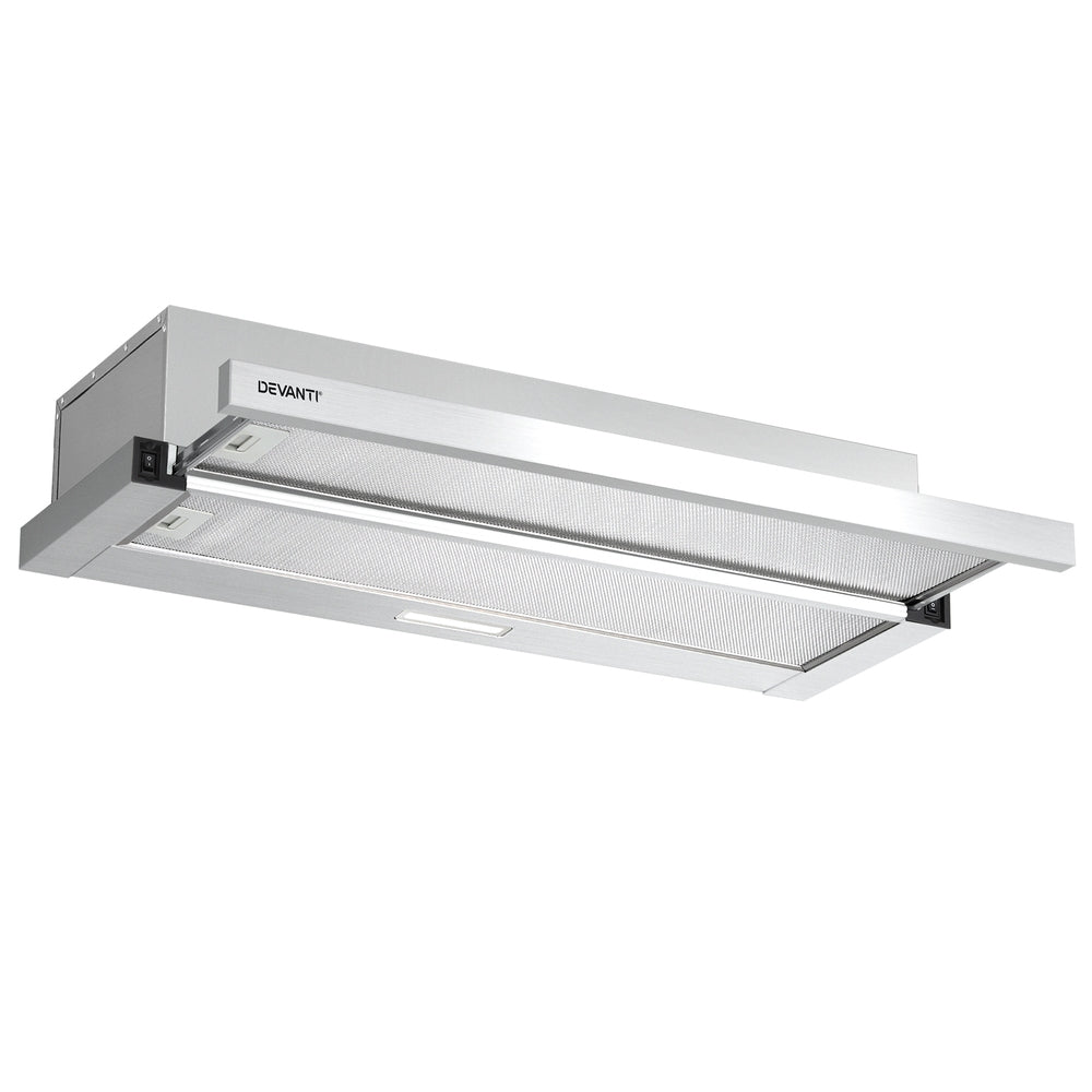 Cooking Ranges: Devanti 900mm Range Hood 90cm Slide out Rangehood Stainless Steel
