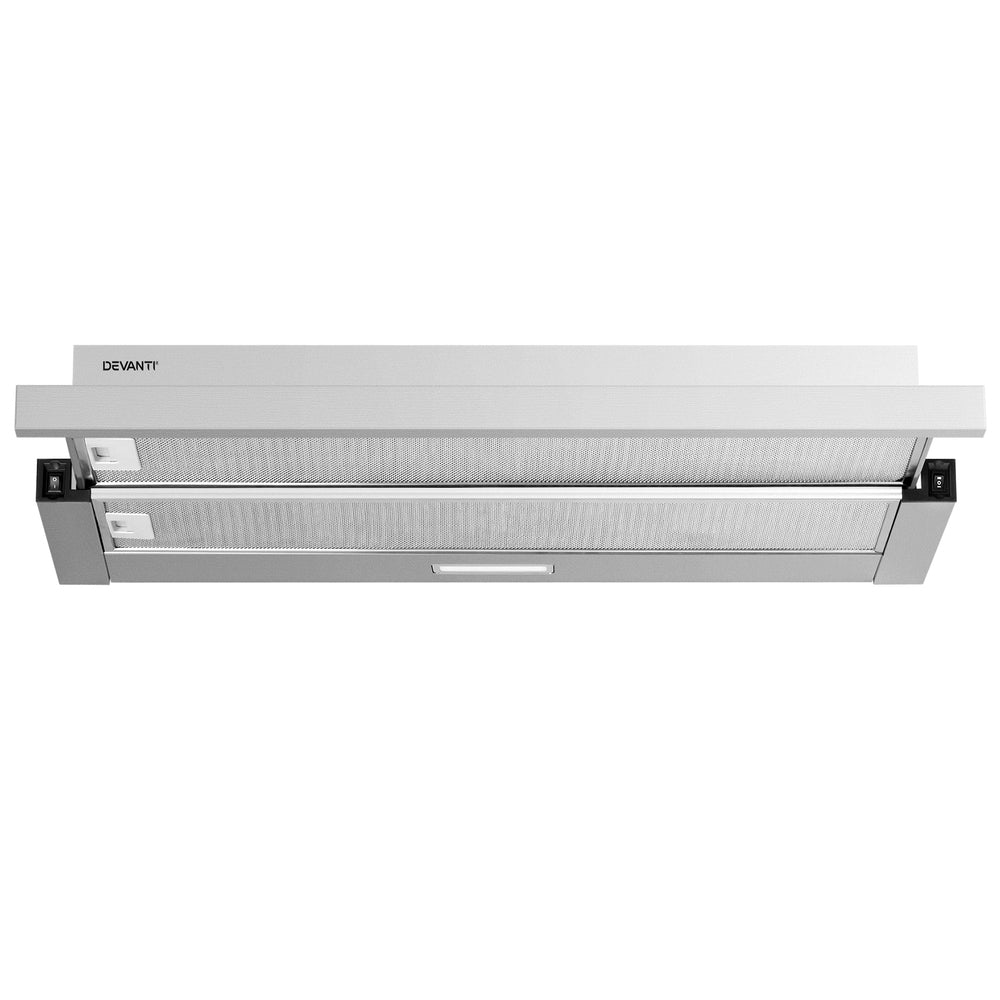 Cooking Ranges: Devanti 900mm Range Hood 90cm Slide out Rangehood Stainless Steel