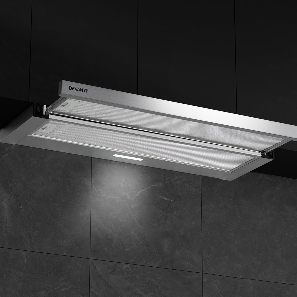 Cooking Ranges: Devanti 900mm Range Hood 90cm Slide out Rangehood Stainless Steel