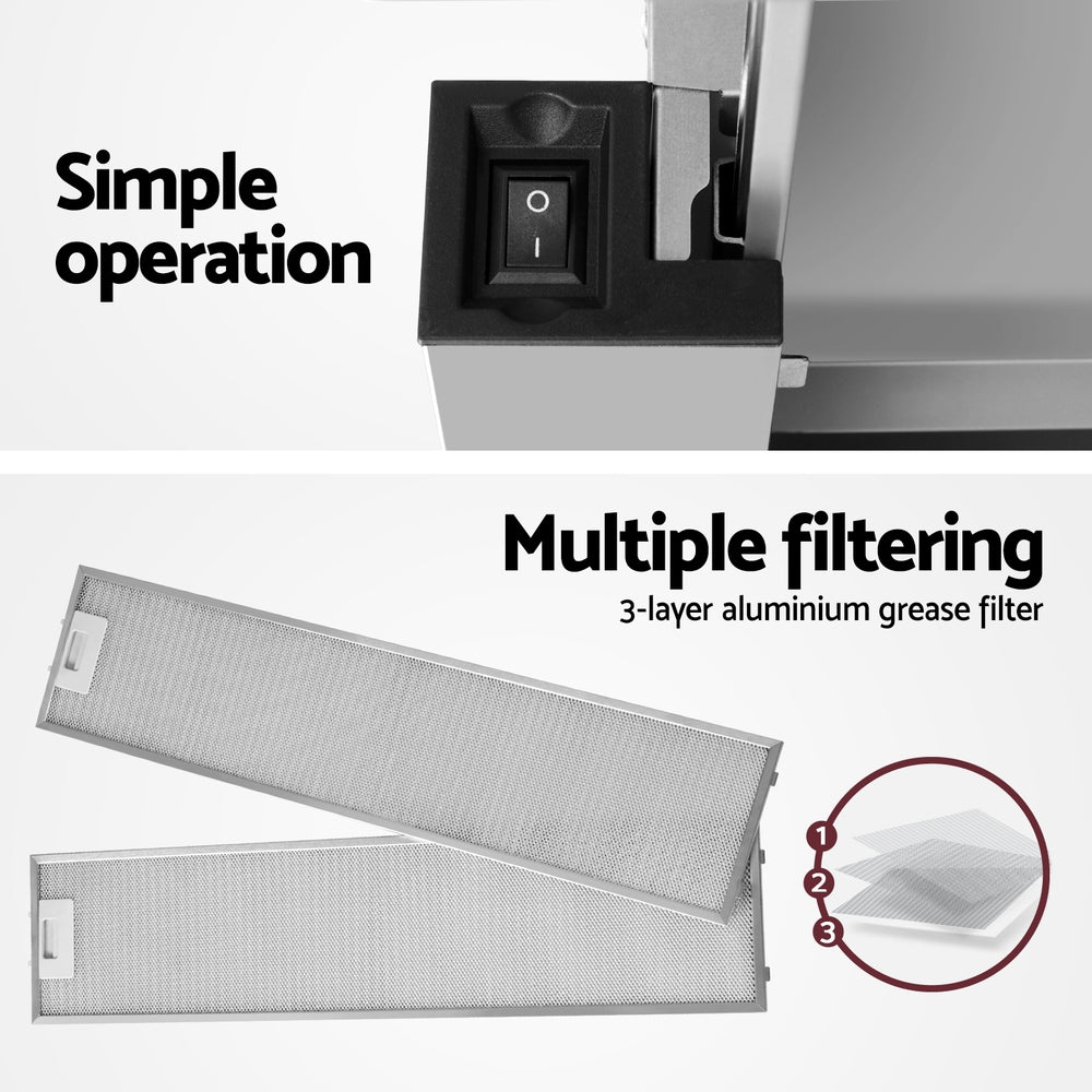 Cooking Ranges: Devanti 900mm Range Hood 90cm Slide out Rangehood Stainless Steel