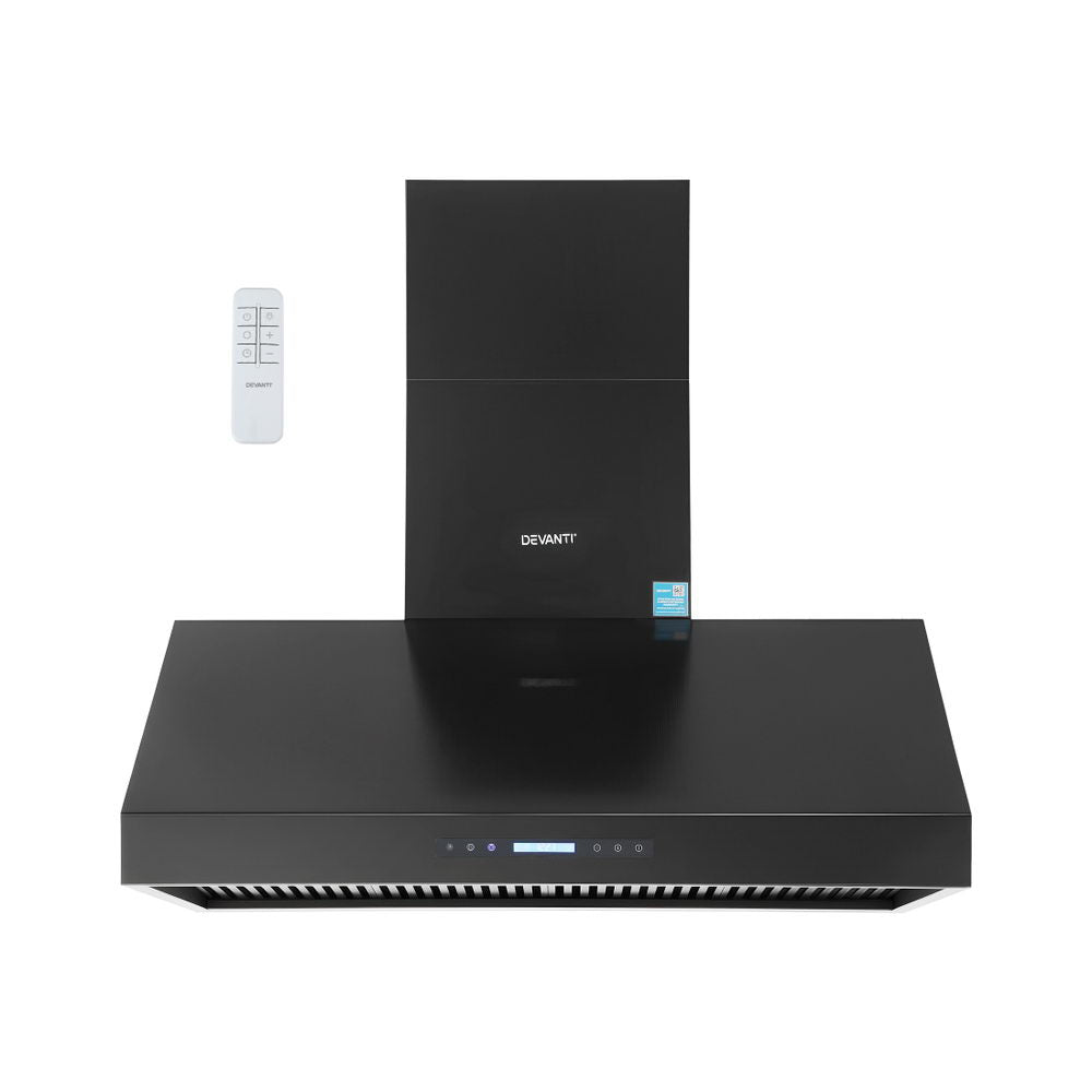 Cooking Ranges: Devanti 1200mm Commercial BBQ Range Hood Dual Motor W/ Remote Control Black