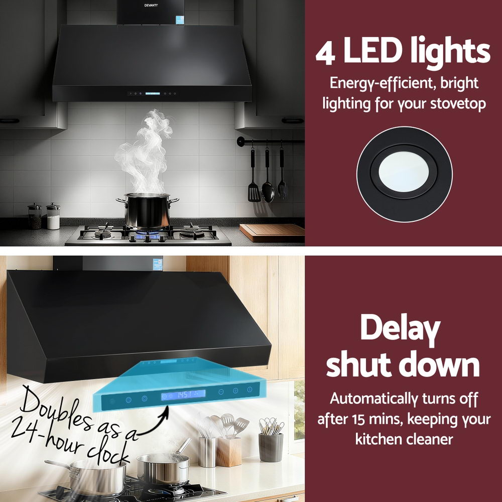 Cooking Ranges: Devanti 1200mm Commercial BBQ Range Hood Dual Motor W/ Remote Control Black