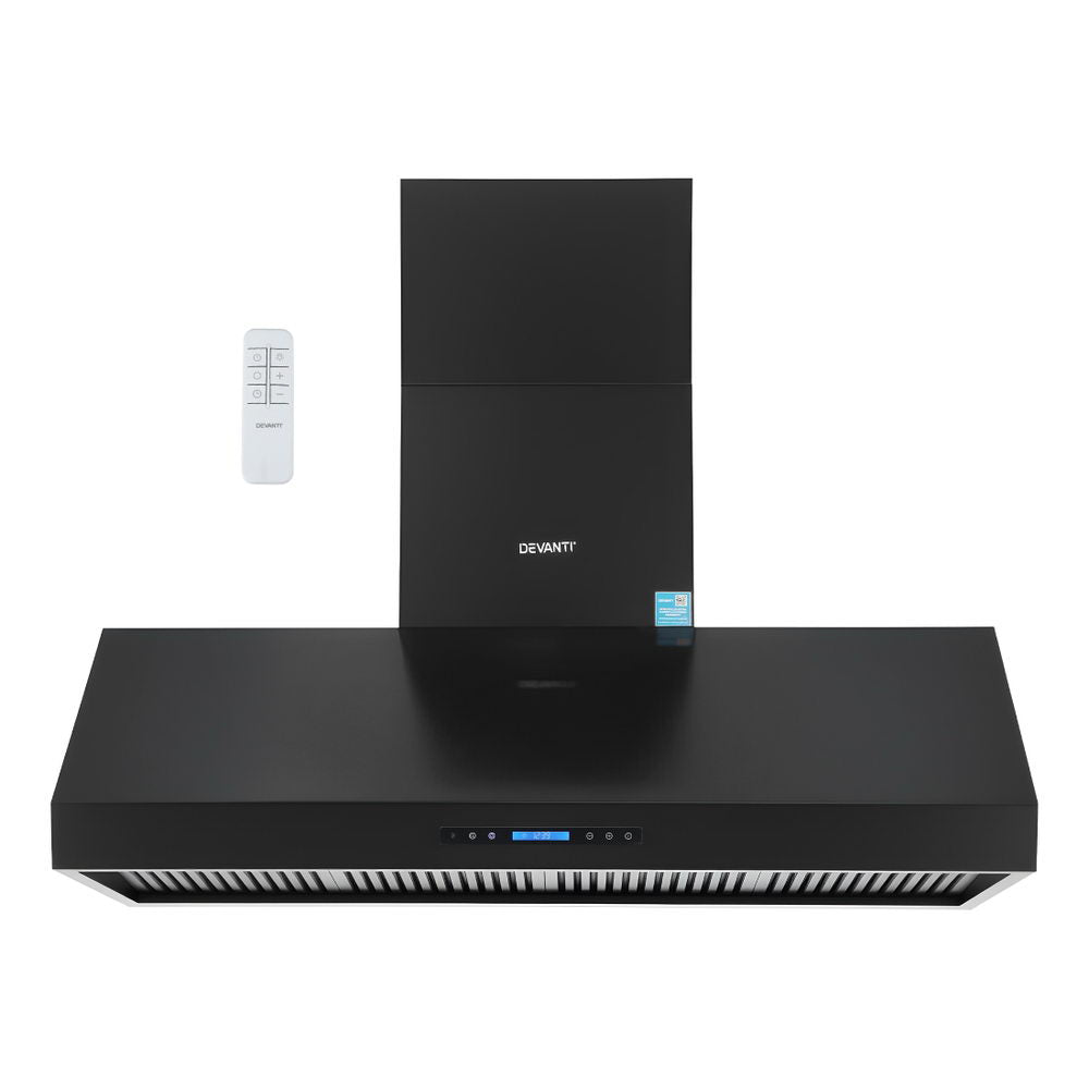Cooking Ranges: Devanti 1500mm Commercial BBQ Range Hood Dual Motor W/ Remote Control Black