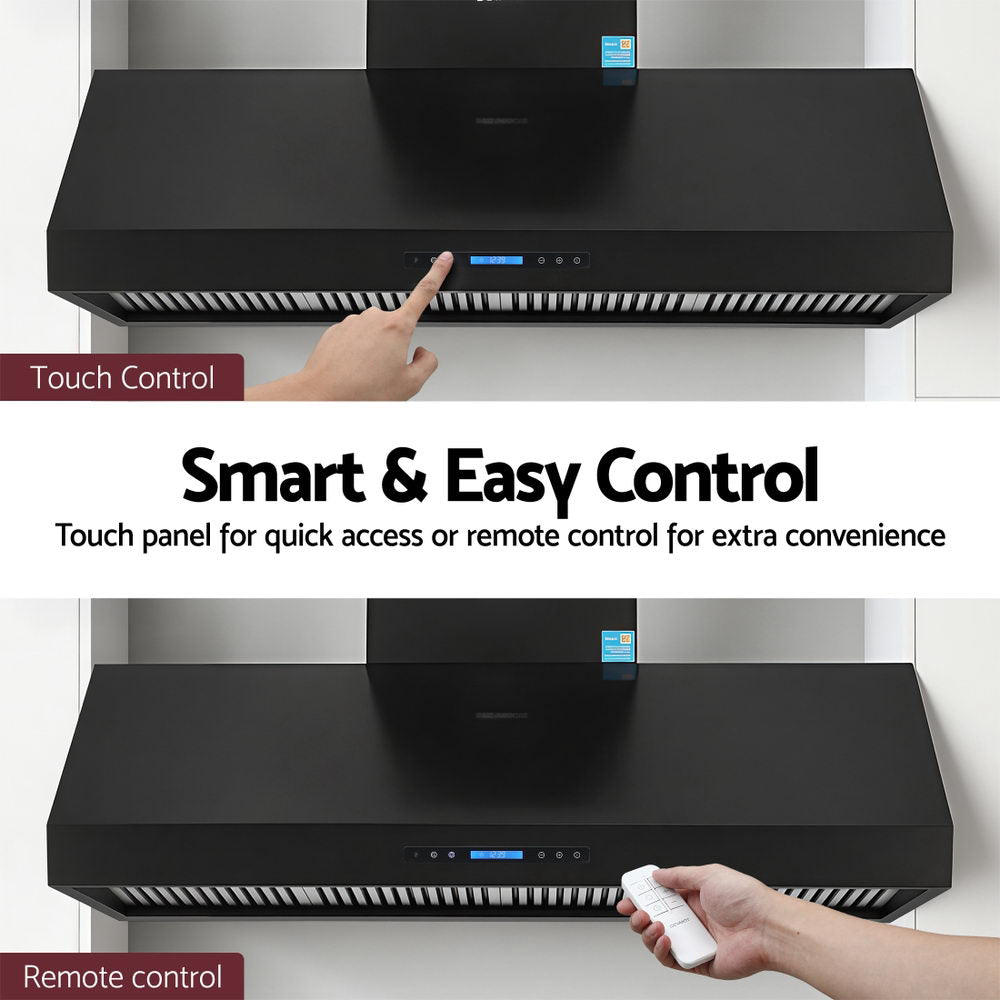 Cooking Ranges: Devanti 1500mm Commercial BBQ Range Hood Dual Motor W/ Remote Control Black