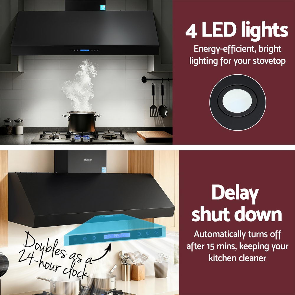 Cooking Ranges: Devanti 1500mm Commercial BBQ Range Hood Dual Motor W/ Remote Control Black