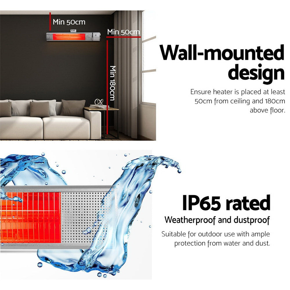 Electric Heaters: Devanti Electric Strip Heater Infrared Radiant Heaters 2000W