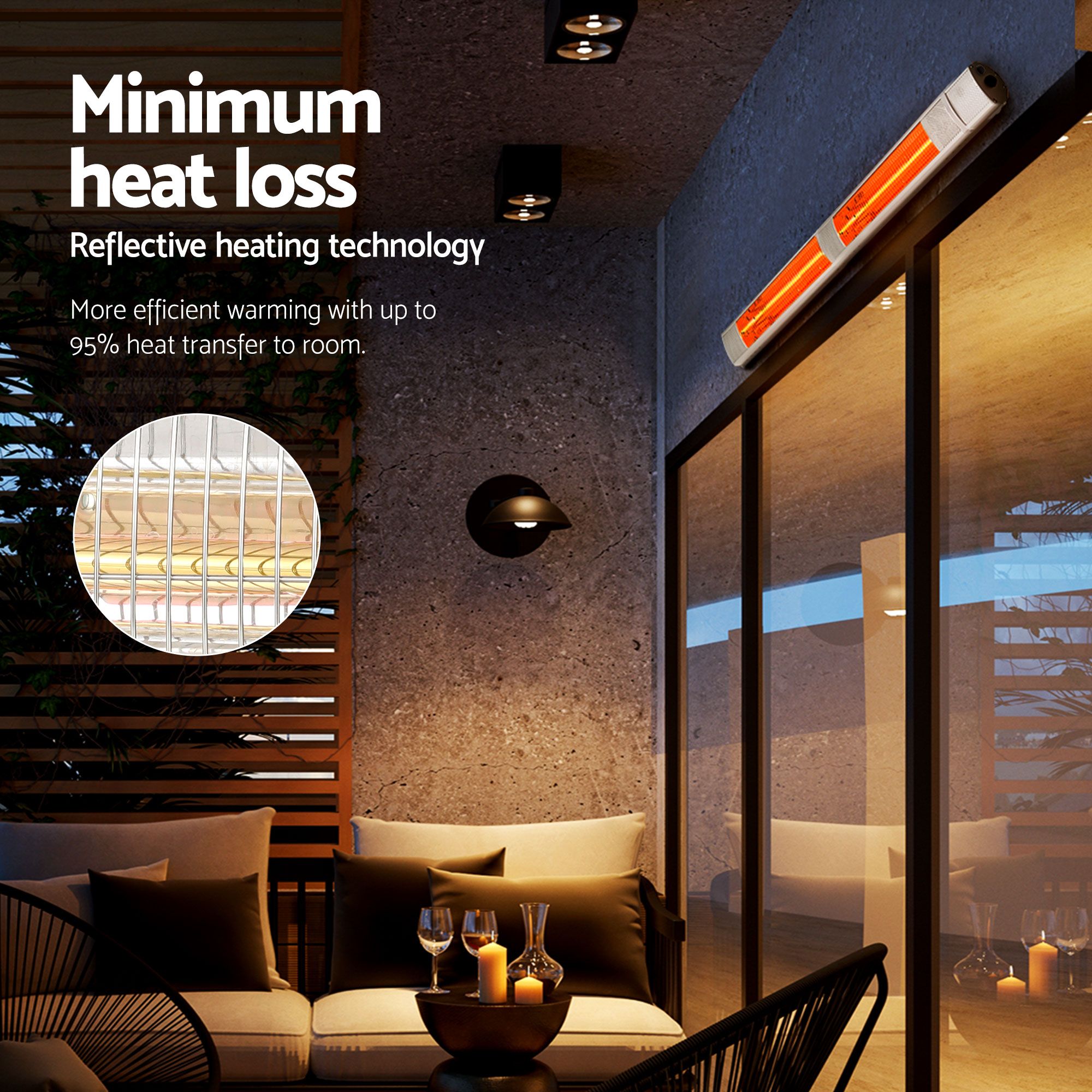 Devanti 2PCS Electric Strip Heater Radiant Infrared Heaters Remote Control 3000W